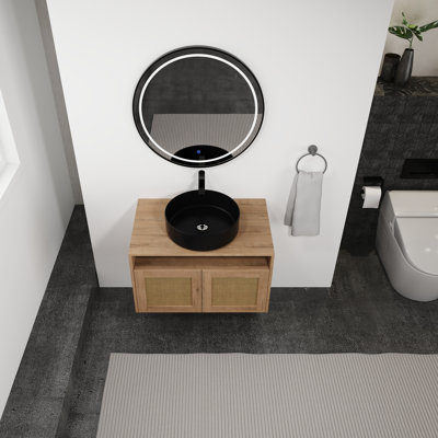 Meuble-lavabo 30 po avec lavabo d'art en céramique blanche, 2 portes à fermeture douce, fixation à flotteur