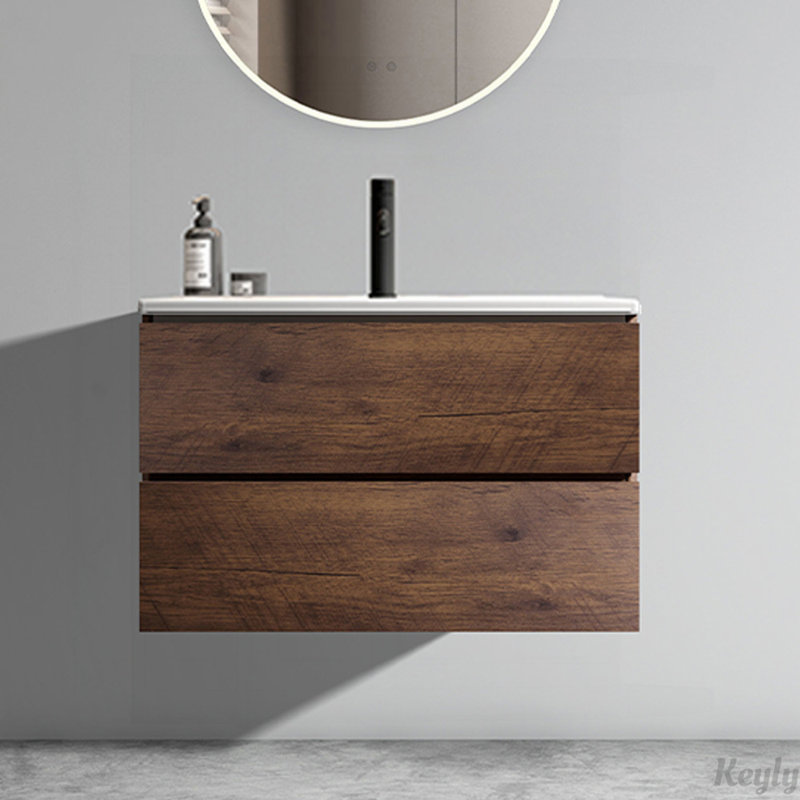 Meuble-lavabo mural avec lavabo en céramique et trou unique, 30", Blanc lustré