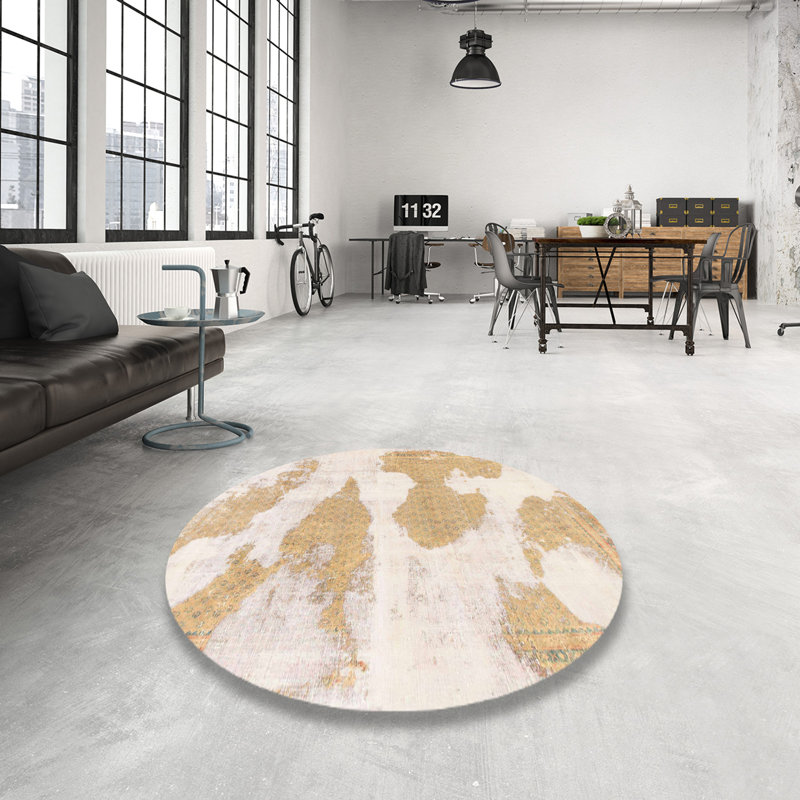 Tapis brun en laine Power Loom, Rond 7 pi