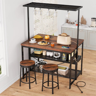 Kitchen Island Table With Storage Shelf And Power Outlet by 17 Stories