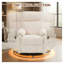 Fauteuil inclinable à bascule pivotant à 360° en velours côtelé beige avec repose-pieds, idéal pour les petits espaces et les chambres d'enfants.