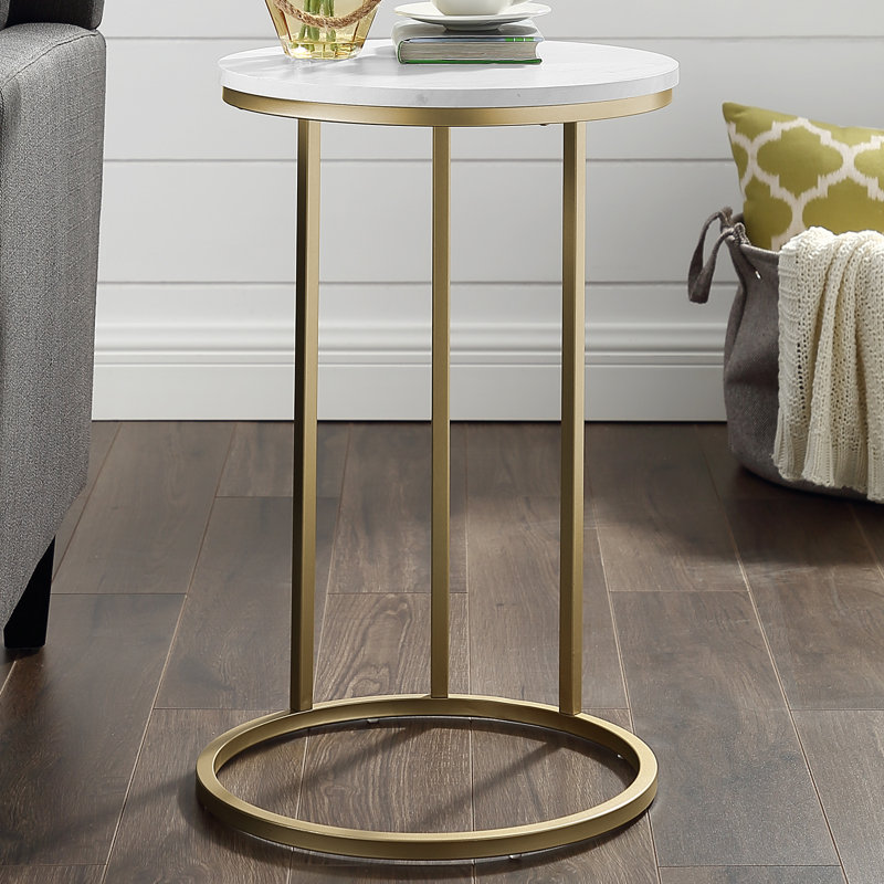 Agatha End Table, Faux White/Gold
