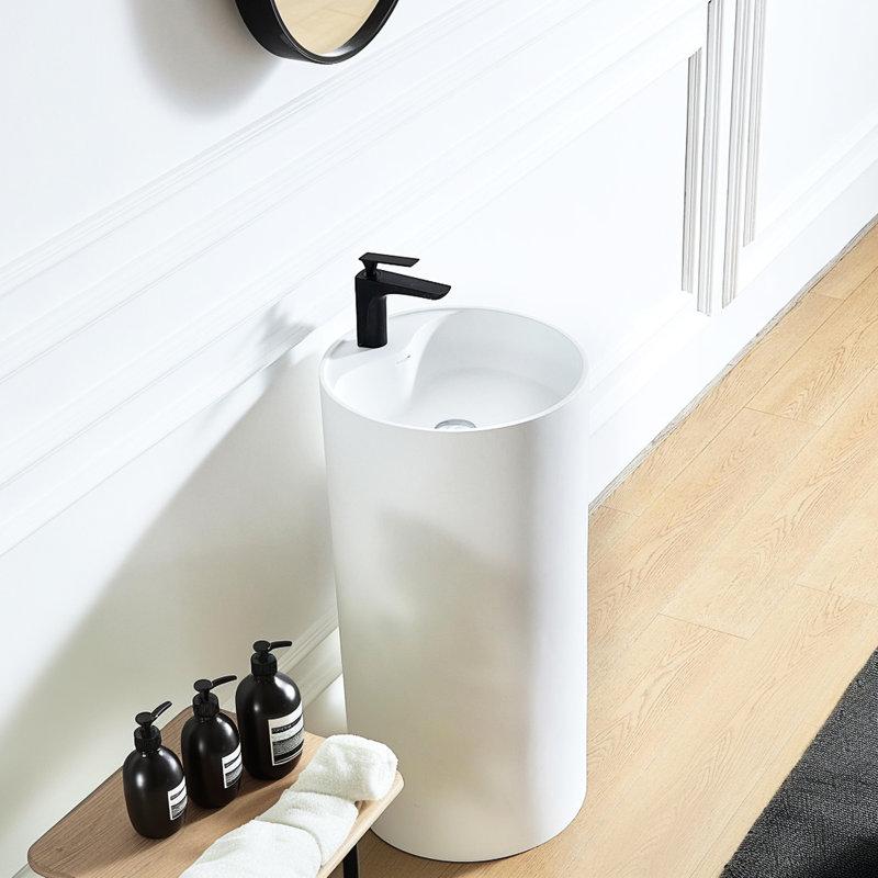 Lavabo sur pied contemporain à surface solide 66S - 08 pour salle de bain, profondeur 18,01 po, hauteur du produit 36,17 po, résistant aux taches et aux égratignures, installation encombrante, salle de bain 08, To Ideal Hotel