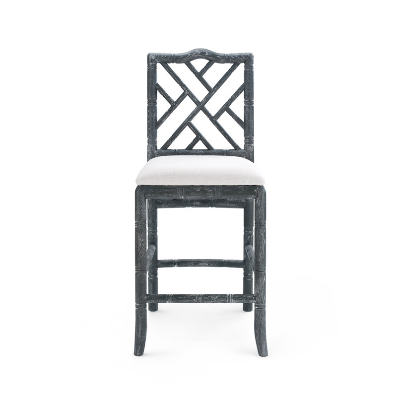 Hampton Upholstered Stool with Solid Wood Frame, Gray