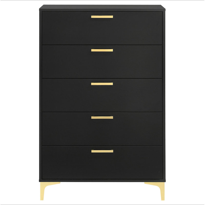 Commode rectangulaire 5 tiroirs Lexie, Noir