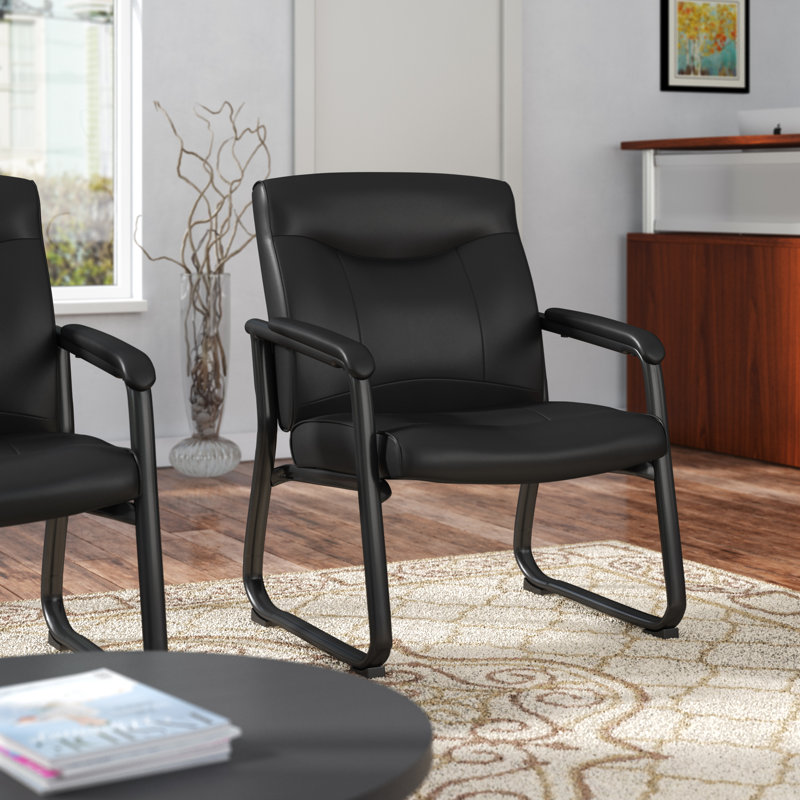 Black Leather Executive Side Chair with Metal Sled Base