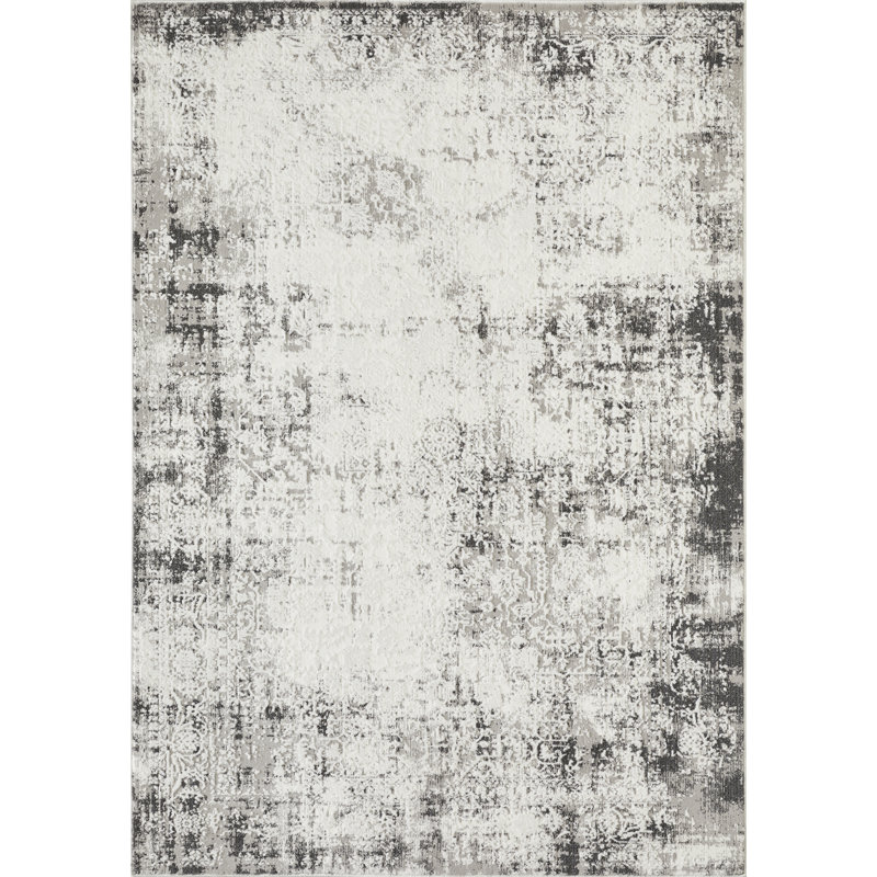 Tapis d'intérieur gris en polypropylène tissé à la main Ariahna, Rectangle 9 pi 10 po x 12 pi 10 po