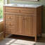 Meuble-lavabo de 36 po avec lavabo, meuble-lavabo en bois avec tiroir rabattable, 3 tiroirs, 2 portes à fermeture en douceur, bois massif et bois aggloméré, poignées en bois d'hévéa élégantes
