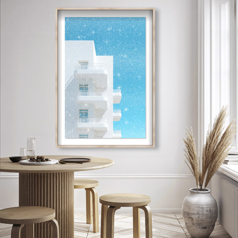 Modular White II Framed Graphic Art, 31.5"H x 21.5"W, Natural Oak Shadowbox
