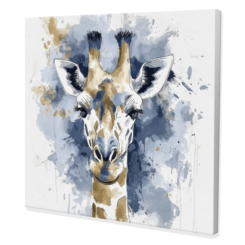 «Blue and Gold Giraffe Portrait I - Girafe», art mural, Toile tendue, Ne s’applique pas, H 16 po x l 16 po