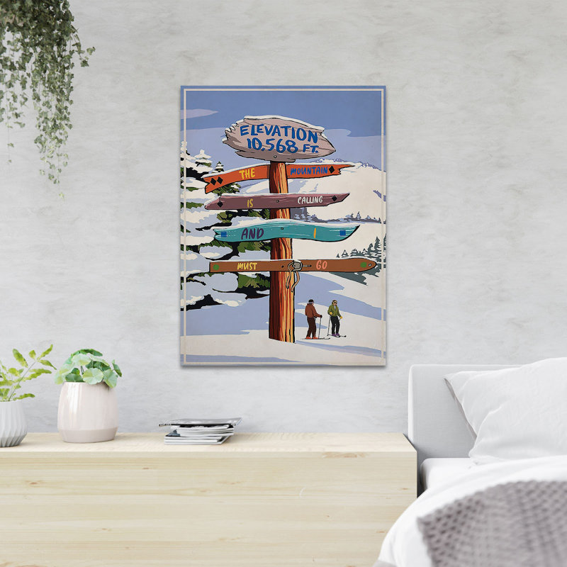 «Men Skiing - The Mountain Is Calling And I Must Go», reproduction d'art graphique sur toile tendue 1 pièce