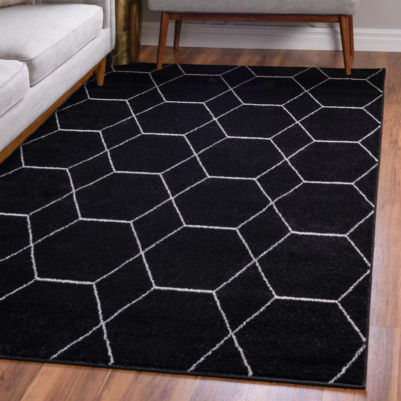 Tapis géométrique Debrodie, Rectangle 9 pi x 12 pi, Noir