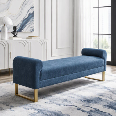 Banc de bout moderne de 55 po de large avec revêtement en similicuir et table d'appoint