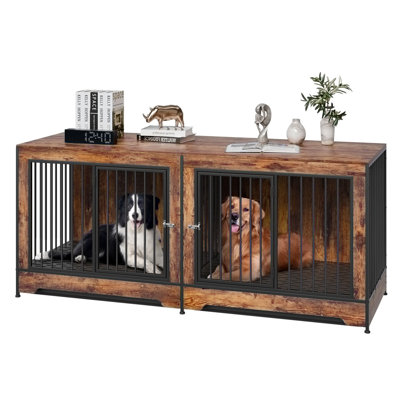 Wooden Dog Crate with Divider and Tray