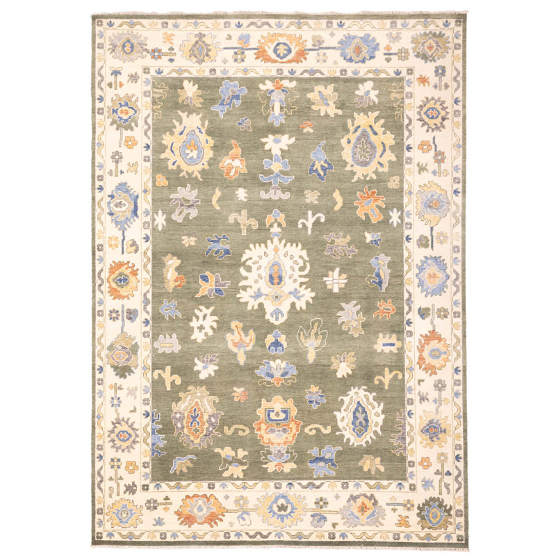 Tapis vert moderne Oushak 10 pi 2 po x 14 pi 0 po
