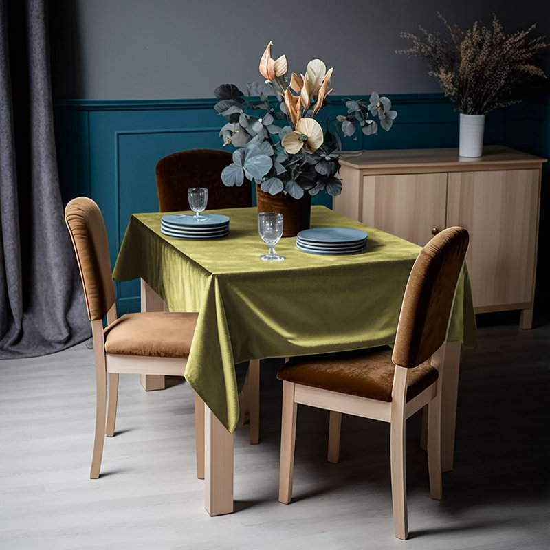Matte Velvet Square Tablecloth, 132cm W x 264cm L, Lime