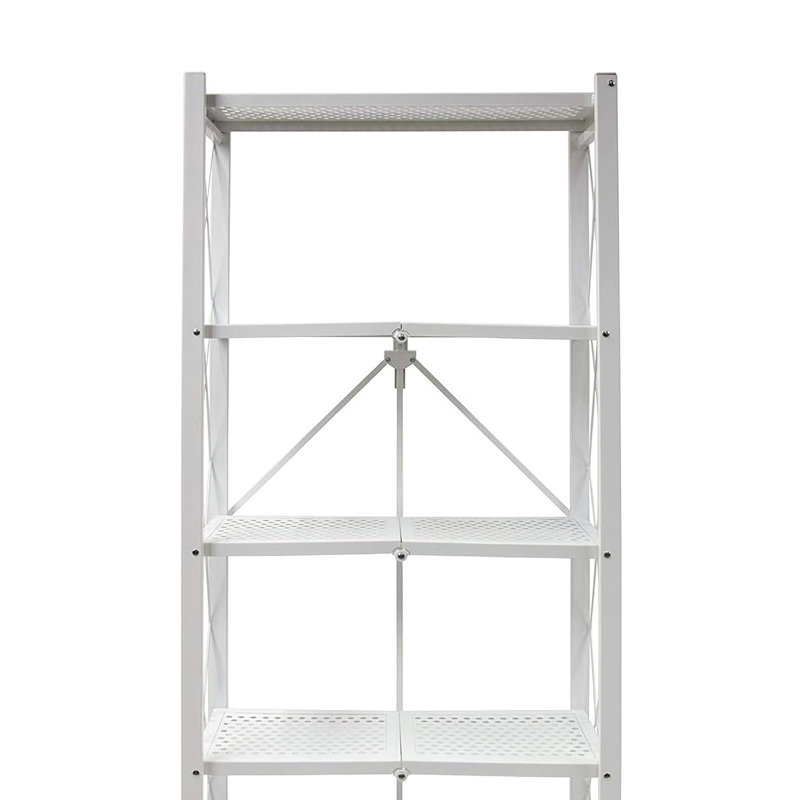Foldable 6-Shelf Classic Stamped Steel Bookcase, White