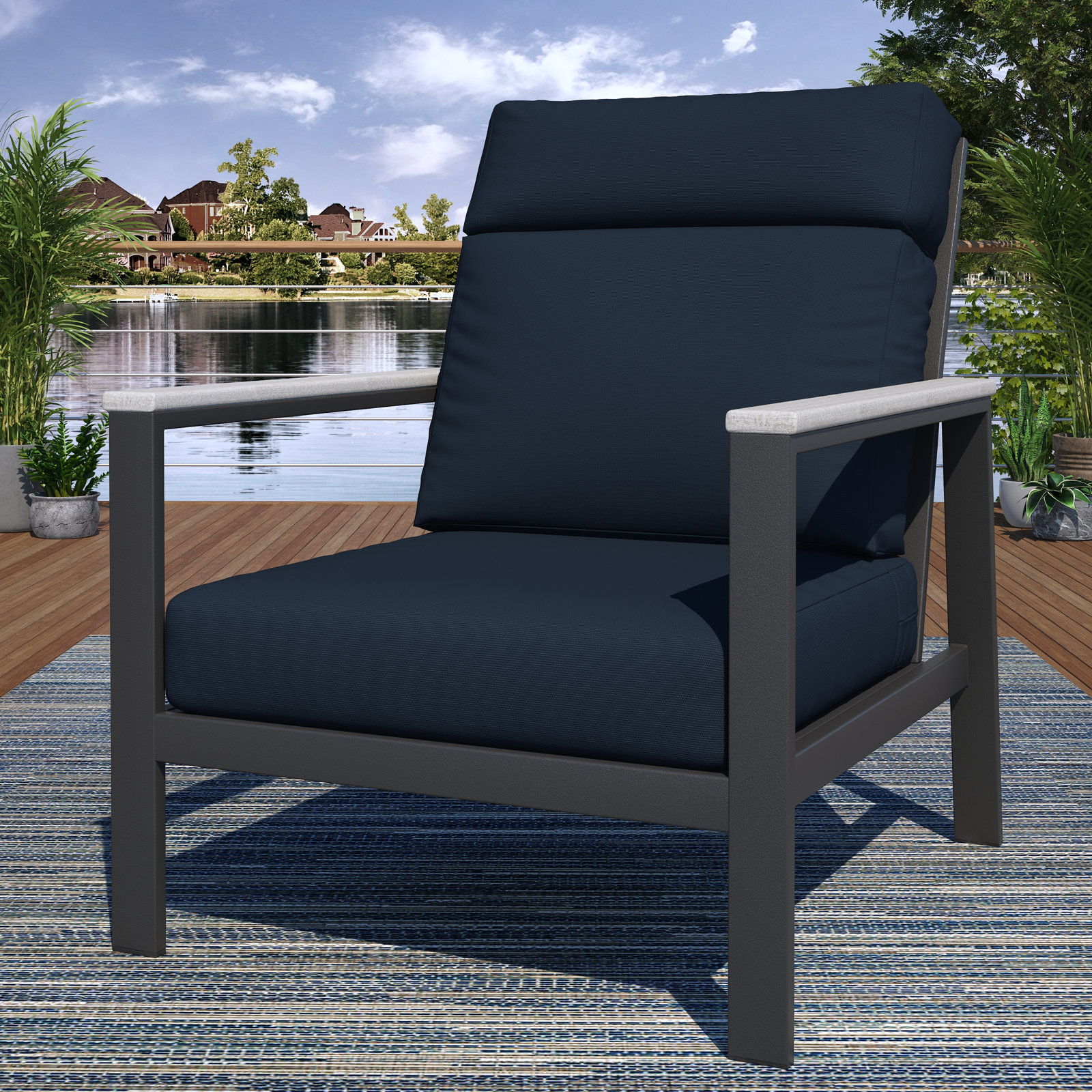 Townsend Sunbrella® Patio Lounge Chair, Canvas Navy, White, Yes