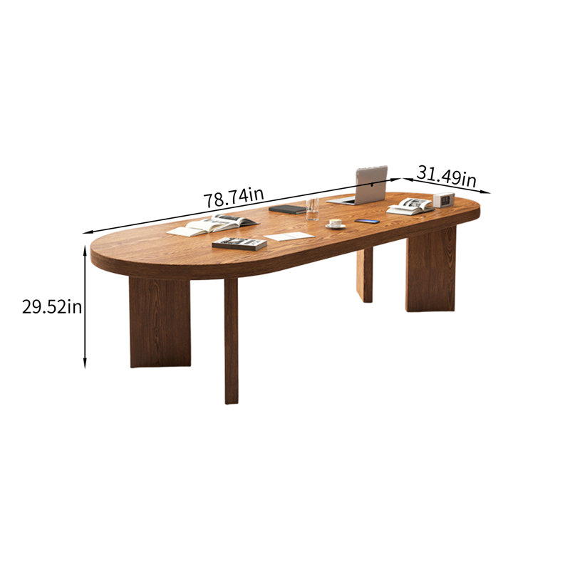 Table de conférence moderne en bois massif brun ovale, 29.52" H x 78.74" L x 31.49" D