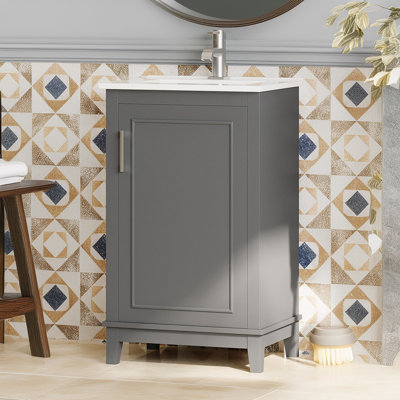 Armoire de salle de bain avec lavabo en céramique, 1 porte