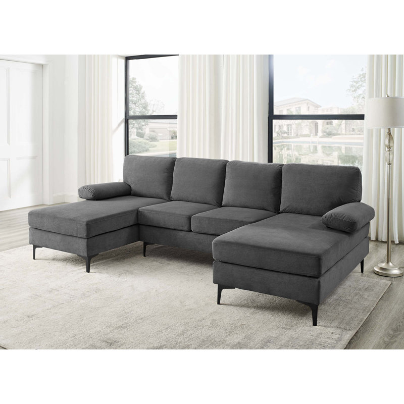 Canapé modulaire en U rembourré de polyester avec pieds en métal, Gris foncé