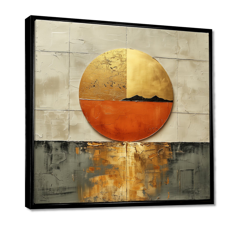 Or japonais, coucher de soleil sur un lac - Japon, art mural encadré, H 30 po x l 30 po, Cadre flottant noir