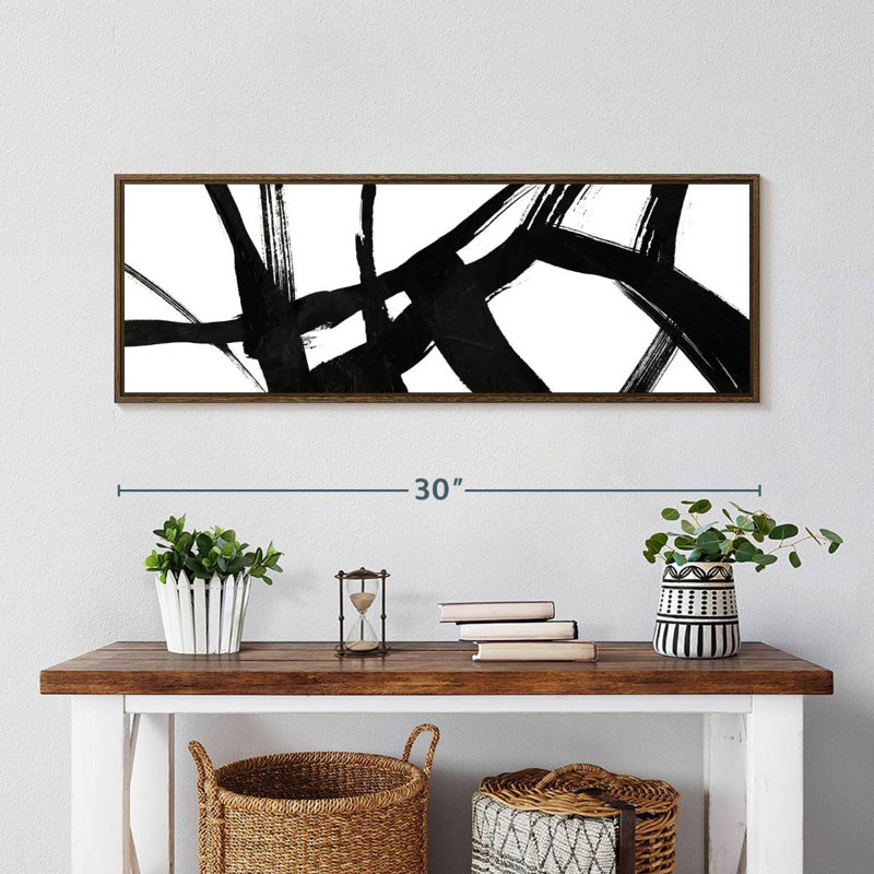 Encre noire stries V, 31" X 11", Floating Frame Walnut