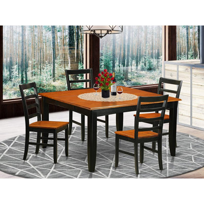 Ensemble table et chaises de cuisine 5 pièces comprenant une table carrée papillon rallonge et 4 chaises de salle à manger, 137 x 137 cm, noir et cerisier