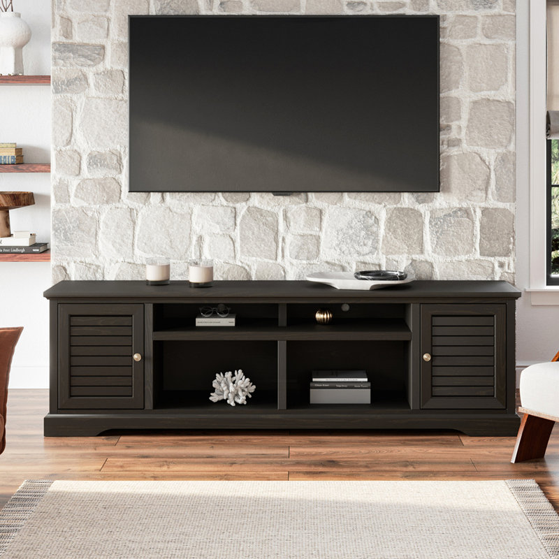 Meuble télé Cidney de 83 po pour téléviseur de 95 po ou moins, aucun assemblage requis, Noir, noir, noir, noir