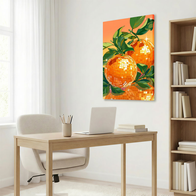 «Mosaic Orange Fruit With Leaves», reproduction d'art sur toile tendue sur toile, ensemble de 1, H 36 po x l 24 po