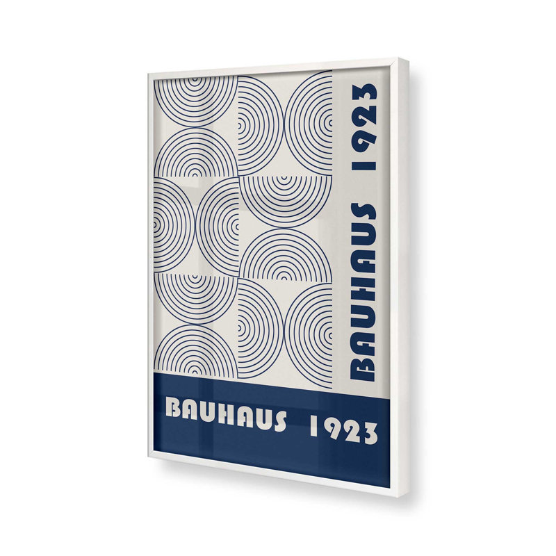 Bauhaus 1923 - imprimé bleu marine, Cadre photo blanc, H 17 po x l 13 po
