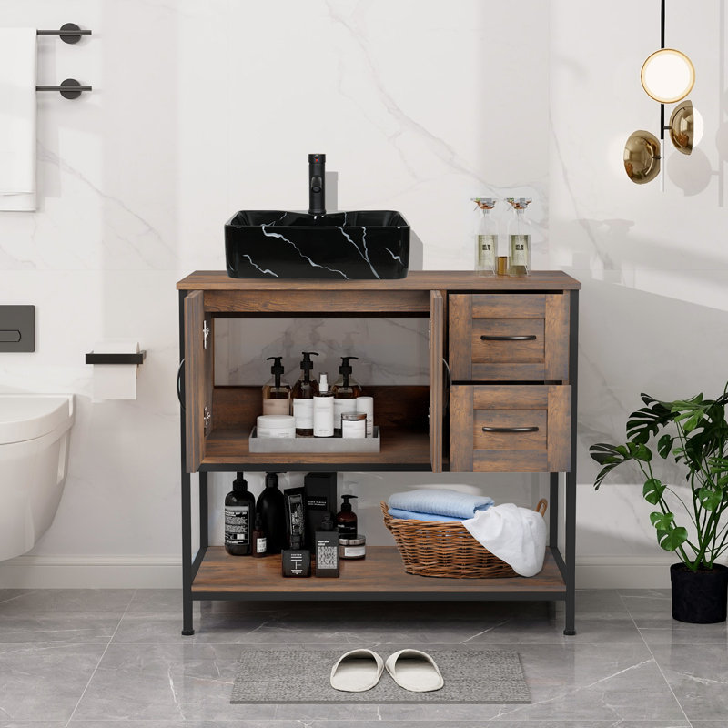 Free-Standing Farmhouse Single Bathroom Vanity With Sink, 36"