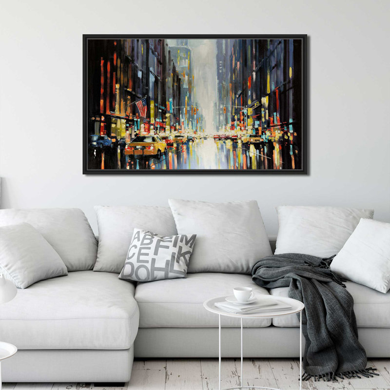 City Lights par - Peinture, Cadre flottant noir, H 21,5 po x l 33,5 po x P 2 po