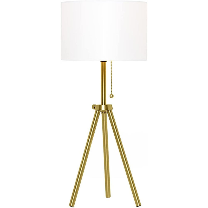 Tujuan 23.5" Tripod Table Lamp, Adjustable in Height, 100% Metal Body with Linen Drum Shade, Bedside Lamp, Nightstand Lamp, Side Table Lamp for Living Room, Bedroom, Office