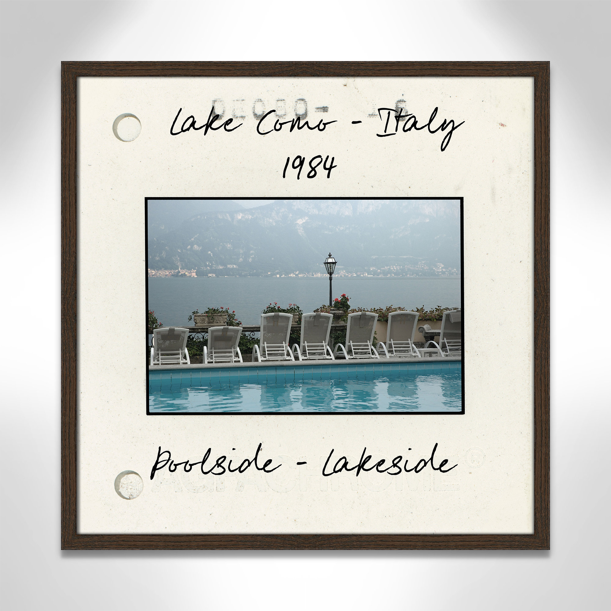 Lake Como, Italy - Poolside Lakeside Print by Danita Delmont, Walnut Single Picture Framed Paper, 23.5" H x 23.5" W x 0.75" D
