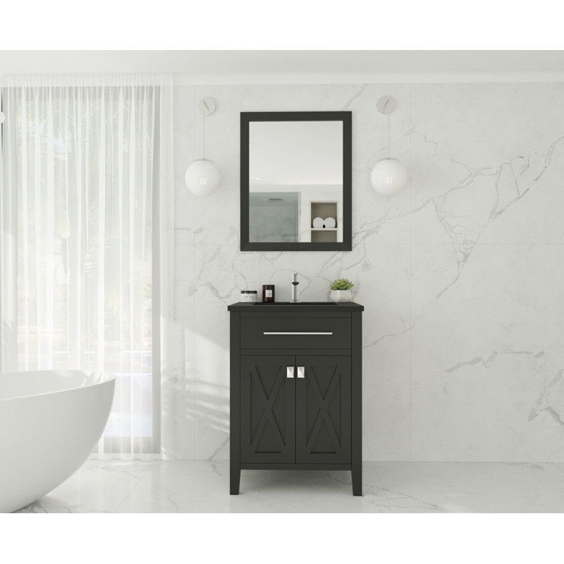 Ensemble de meuble-lavabo simple 24 po Vitiello, Espresso, Marbre blanc