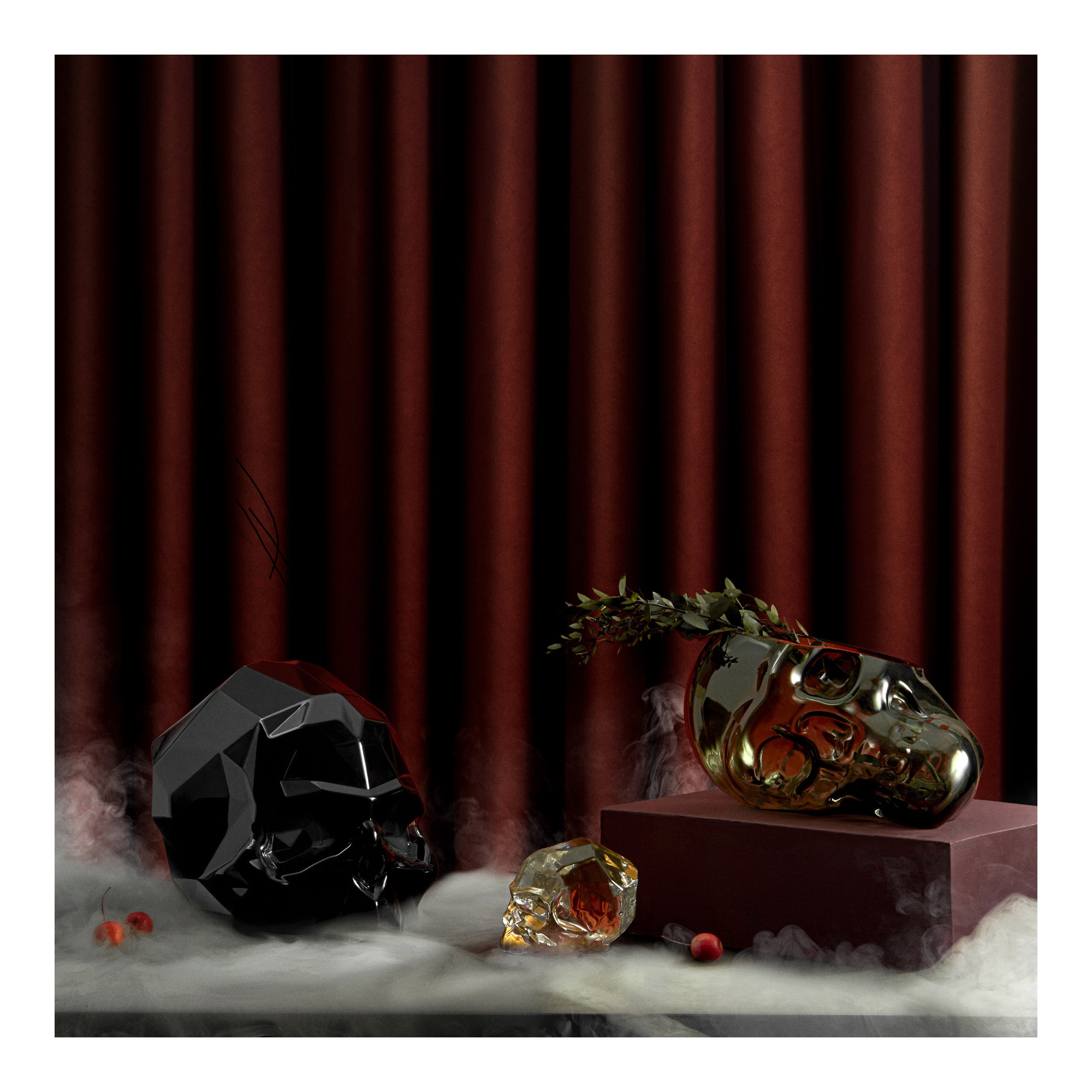 Memento Mori Faceted Skull, Black, 3.27" H x 4.13" W x 3.15" D