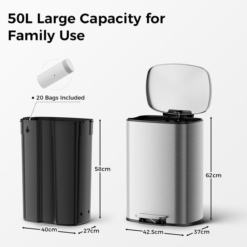 Stainless Steel Step On Recycling Bin - 50L