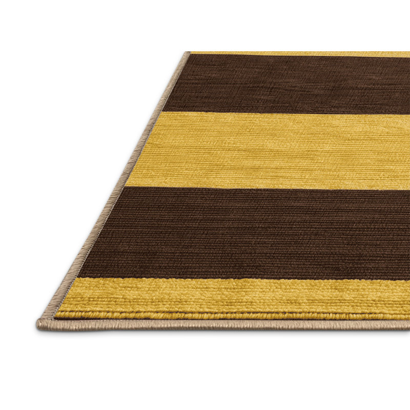 Tapis brun à rayures horizontales lavable à la machine, Carré 3 pi