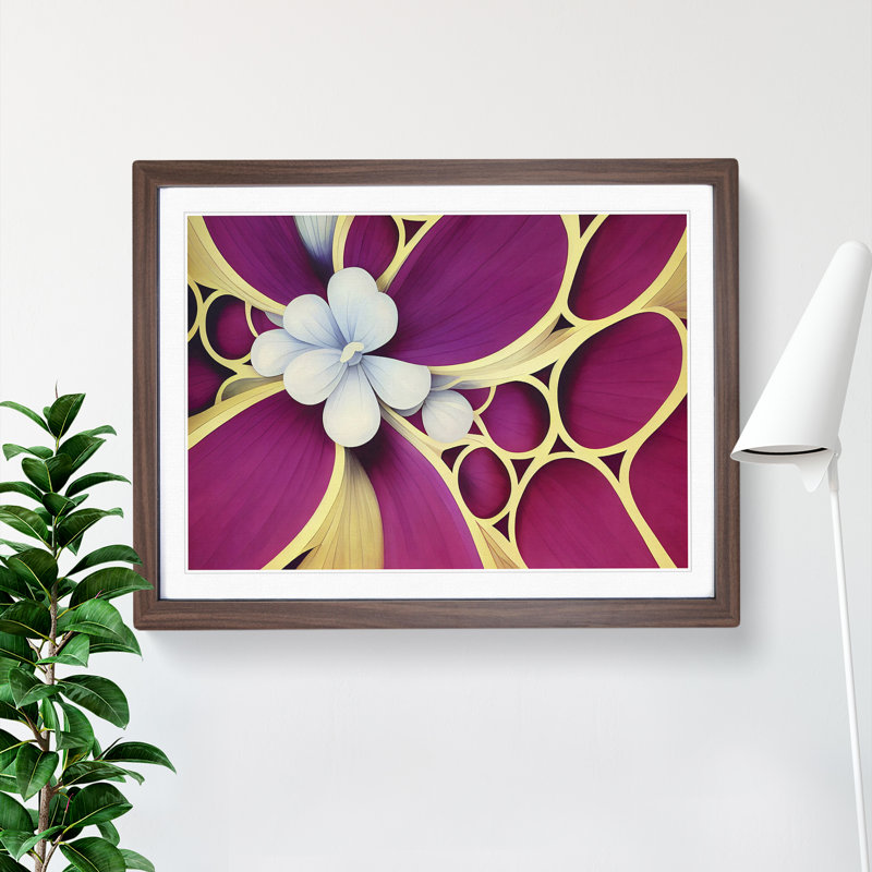Sublime Modern Flower Art - Single Picture Frame Print, 46cm H x 64cm W x 2cm D, Walnut Framed