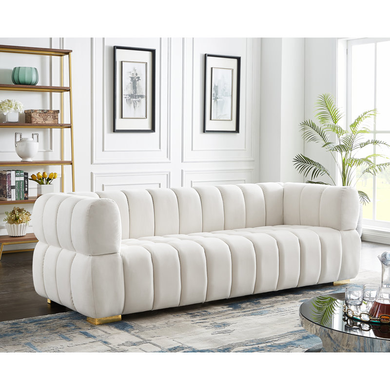 Carlan 91" Velvet Tuxedo Arm Sofa, Cream Velvet