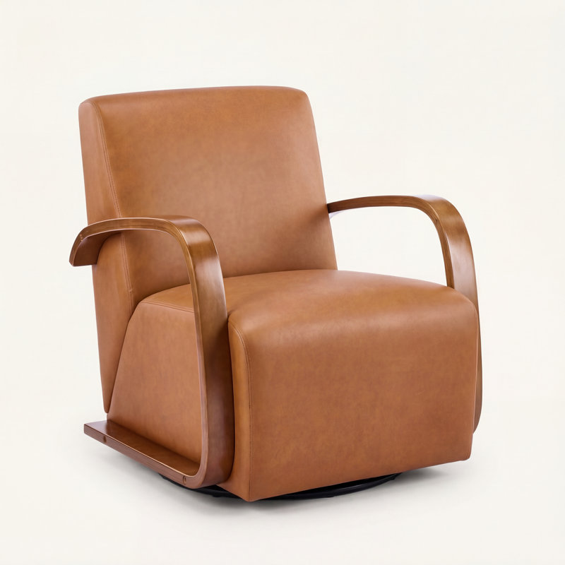Chaise d'appoint moderne pivotante avec accoudoirs en bois cintré, Brun