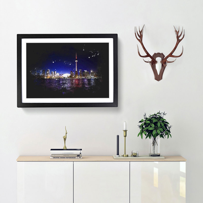 Toronto Skyline in Canada - Picture Frame Graphic Art Print, 33cm H x 45cm W x 2cm D, Black Framed