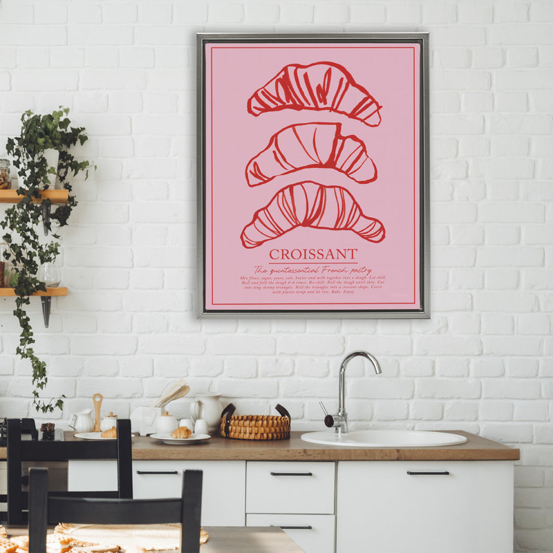 Cadre flottant Croissant Petit déjeuner, conçu par Jenaya Jackson, H 31 po x l 25 po, Cadre flottant gris lustré