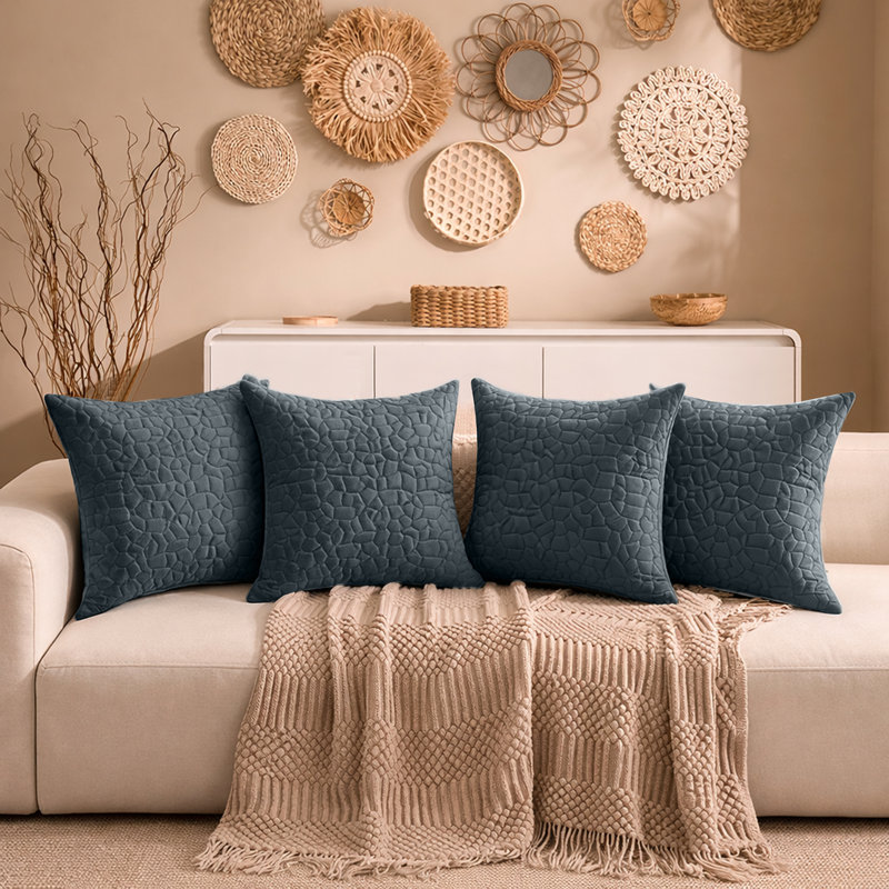 Aspire Homeware Geometric Square Velvet Cushion Covers, Charcoal, Pack of 4