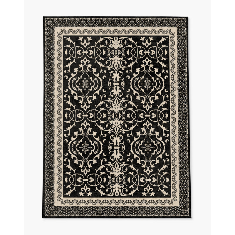 Tapis de chaise rectangulaire à poils courts Rao, L 48 po x L 72 po, Noir