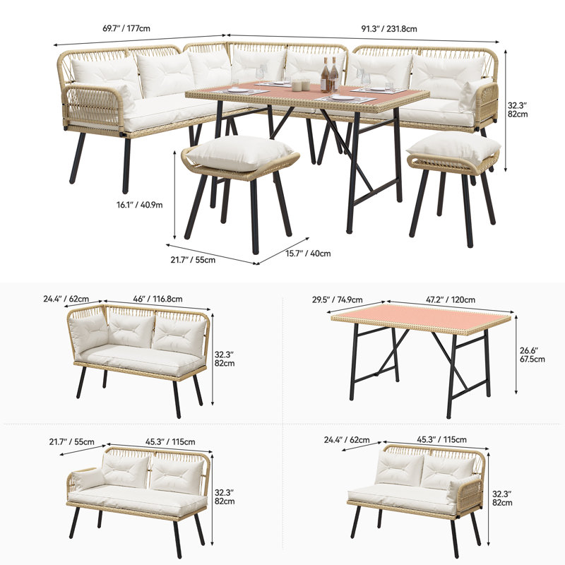 Ivet Outdoor 10PCS Wicker Model Design Sectional with Cushions, White