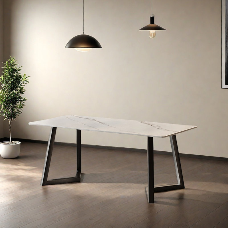 Modern Simple Rock Slab Rectangular Dining Table, 29.52"H x 62.99"L x 31.49"W