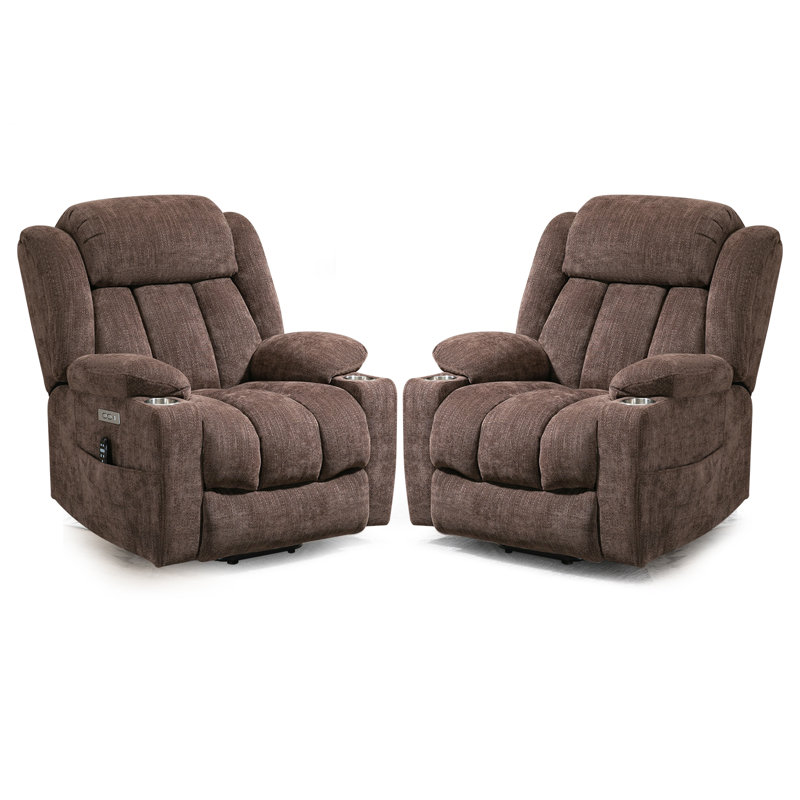 Saiqa Power Lift Chair Recliners With Massage Heating, Brown Chenille
