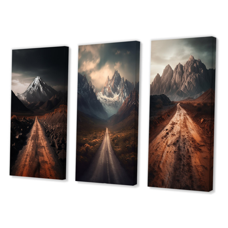 Endless Roads to Misty Snow Mountains IV - ensemble de 3 reproductions, Toile tendue, H 60 po x l 40 po